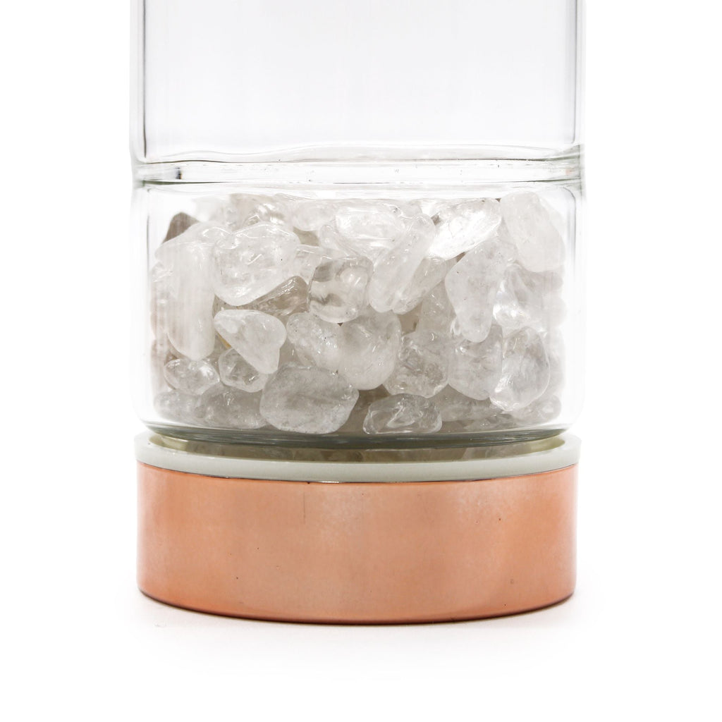 Crystal Glass Tea Infuser Bottle - Rose Gold - Rock Quartz - Rooted in Magic Crystal Glass Tea Infuser Bottle